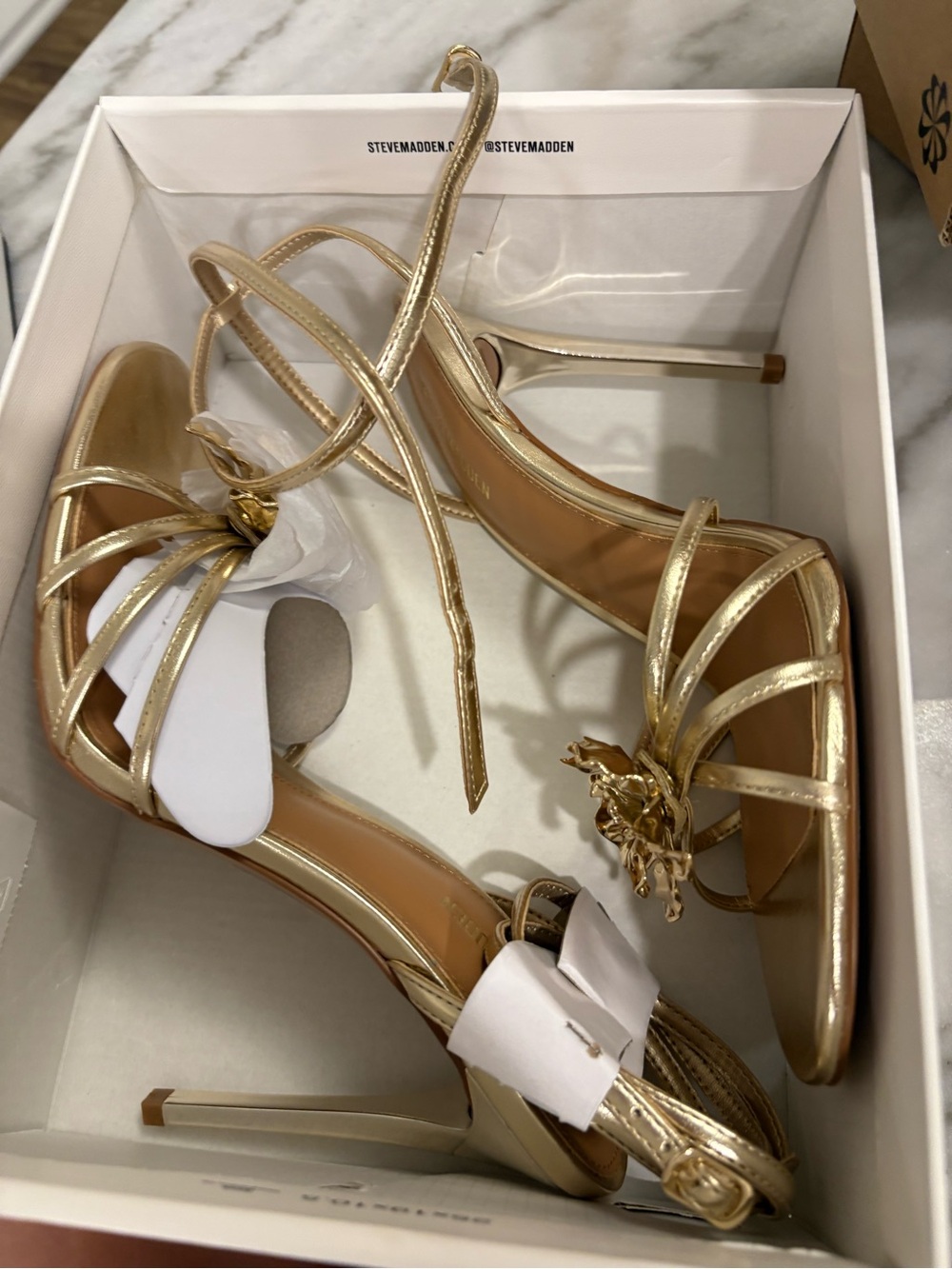 Steve Madden Metallic Gold Strappy Stiletto Sandals